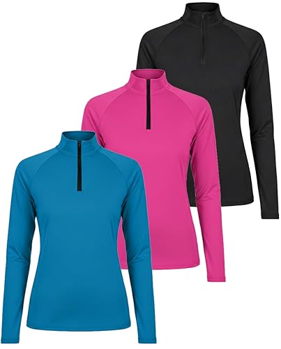 Real Essentials 3 Pack: Womens Dry-Fit Long Sleeve Quarter Zip