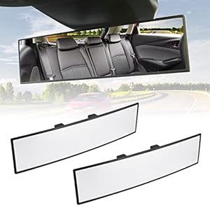 JOYTUTUS Bling – Espejo retrovisor universal de 11.81 pulgadas, panorámico, convexo, de gran angular, clip interior para reducir puntos ciegos, para automóvil, VUD, camiones, transparente