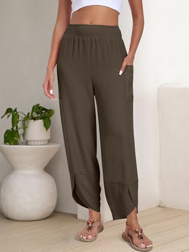 Image of ANRABESS Womens Wide Leg Palazzo Capri Pants 2026 Summer Casual High Waisted Barrel Lounge Flowy Cropped Beach Work Trousers