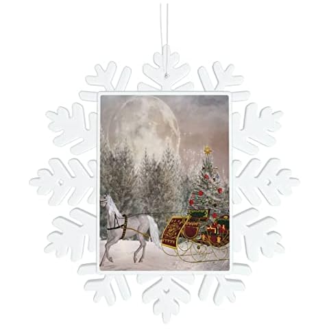SEMRUAG Horse-Drawn Cart Loaded With Christmas Trees Print Snowflake Decorations Snowflake Decoration Pendant For Christmas Winter Party New Year Home Decoration Cover
