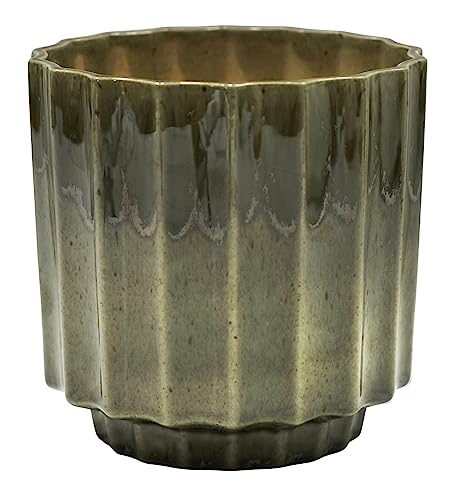 Ivyline Lugano Scalloped Reactive Planter in Green, Waterproof and Lightweight