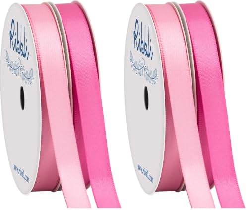 Ribbli 2 Rolls Satin Pink & Hot Pink Craft Ribbon,Total 20 Yards,(Pink 3/8-Inch x 10-Yard, Hot Pink 3/8-Inch x 10-Yard) (Pack of 2)