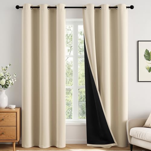 Image of MIULEE Cream Beige 100% Blackout Curtains for Bedroom 40x72 Inch Long | 2 Thick Layers Thermal Insulated Window Curtains with Black Liner, Noise Reducing Grommet, Drapes for Living Room, 2 Panels