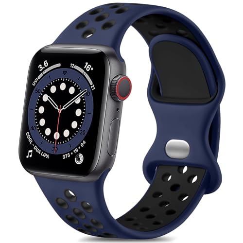 Ya en manzanajugosa.com: Epova Correa Deporte Compatible con Apple Watch 42mm 44mm 45mm 49mm, Mujeres Hombres Pulsera de Silicona Transpirable para iWatch SE 3 Series 11 10 9 8 7 6 5 4 3 2 1,Azul Oscuro/Negro, Grande