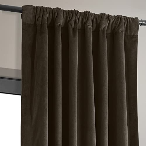 HPD Half Price Drapes Signature Blackout Velvet Curtains 96 Inch Long (1 Panel) 4-Pass Hotel Blackout Lined Window Curtains Thermal Blackout Curtains for Bedroom, Living Room, 50W x 96L, Java