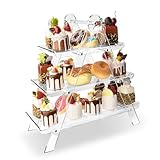 3 Tier Serving Tray Acrylic Three Tiered Tray Stand with 2m Light String, Collapsible Stand & Removable Tiered Serving Trays for Birthday Tea Wedding Party Baby Shower Christmas