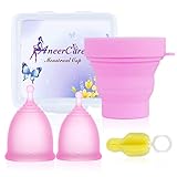 Aneercare Menstrual Cups Set Foldable Sterilizing Cup Period Cup Size 2 with PP Storage Box and Cleaning Brush(Pink)