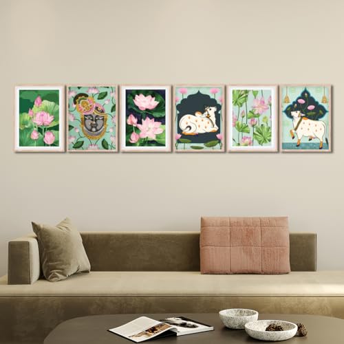 Image of NoWorries Gond Art Wall Paintings | Set of 6 Traditional Indian Art Posters with Synthetic P.S. Moulding Frame - Framed Wall Decor for Living Room & Home Decoration (13x17 Inch, ART ATTACK-2)