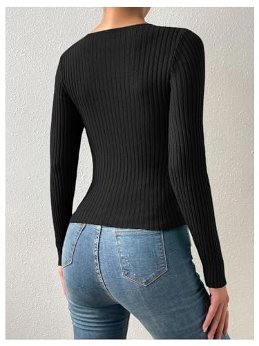WDIRARA Women's Cut Out Twist Front Slim Fit Sweater Keyhole Neck Long Sleeve Pullovers2