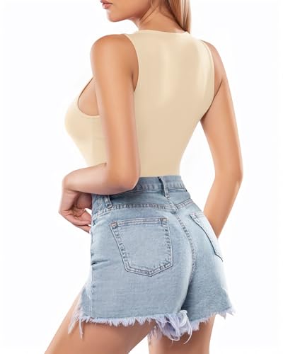 Image of MANGOPOP Women's Tank Top Bodysuit Crew Neck Sleeveless Racerback Halter Ribbed Body Suits Sexy Summer Going Out Tops