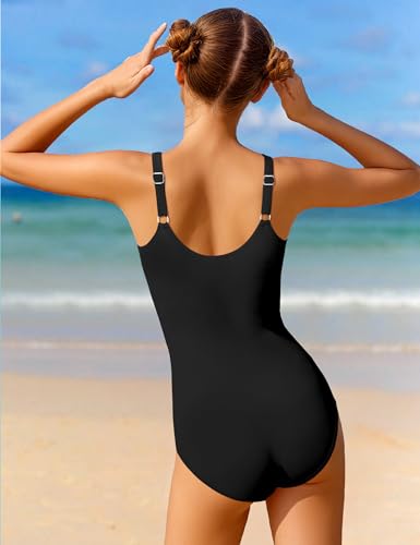 Image of Qaoerde Girls Swimsuit One Piece Swimsuits Cutout Ruched Bathing Suits Adjustable Straps Tie Girls' Swimwear 9-16Y