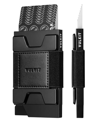 VULKIT Minimalist Pop Up Wallet RFID Blocking Aluminum Credit Card Holder with Expandable Backplate, Holds 12 Cards and Cash for Men and Women Black