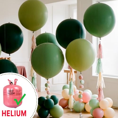 Image of PartyWoo Sage Green Balloons 4pcs 36 Inch Olive Boho Green Latex Helium Balloons for Birthday Baby Shower Graduation Wedding Dinosaur Jungle Golf Football Baseball Theme Party Decorations Green-F11