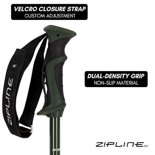 Zipline Blurr 16.0 Graphite Composite Downhill Ski Poles - Lightweight, Freeride All-Mountain, Vibration Dampening (Army Green, 40" in./102 cm)
