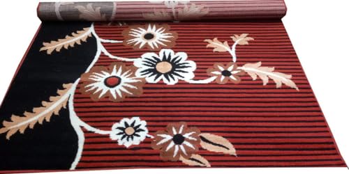 Image of Home Decore Acrylic Carpet for Your Living Room & Drawing Room Aywhere in Your Home Size - 4 X 5 Ft (RED Blck)
