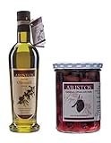 ARISTOS Kaltgepresstes Natives Olivenöl Extra + Kalamata Oliven aus Eigenanbau Griechenland Bio Qualität (1x 500ml + 1x 300g Abtropfgewicht)
