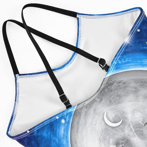 CHIFIGNO Cosmic Moon Face Girl One Piece Swimsuit, Quick Dry Crossback Bathing Suit Toddler for Beach 3T4