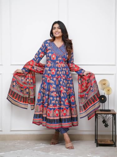 Image of Leriya Fashion Kurta Sets for Woman | Printed Jaipuri Ajrakh Kurta Set With Dupatta for Women | Kurti Set for Woman | Anarkali Suit for Women | Traditional Anarkali Salwar Suit for Party Outfits Kurtis