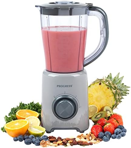 Progress EK3627PGRY 1.5 L Electric Plastic Jug Blender, 500 W, Smoothie Maker, Soup Liquidiser, Stainless Steel Blade, 2 Speeds with Pulse, Double Lock, Protein Shakes, Baby Puree Food Machine, Grey