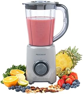 Progress EK3627PGRY 1.5 L Electric Plastic Jug Blender, 500 W, Smoothie Maker, Soup Liquidiser, Stainless Steel Blade, 2 Speeds with Pulse, Double Lock, Protein Shakes, Baby Puree Food Machine, Grey