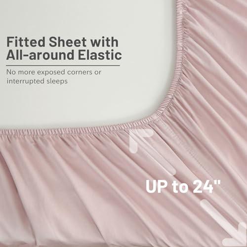 MEISHANG Extra Deep Pocket King Sheets Cotton - 1000 Thread Count Sheet Set - Fits 18"-24" in Deep Mattress,100% Egyptian Cotton,Sateen Weave, Soft & Breathable - 4 Piece (King, Light Pink)
