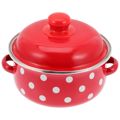 Beavorty Olla para Estofado Doble Asa y Tapa Esmaltada, Diámetro 16 CM, sin Revestimiento, Apta para Uso en Cocina de Inducción y Elaboración de Guisos