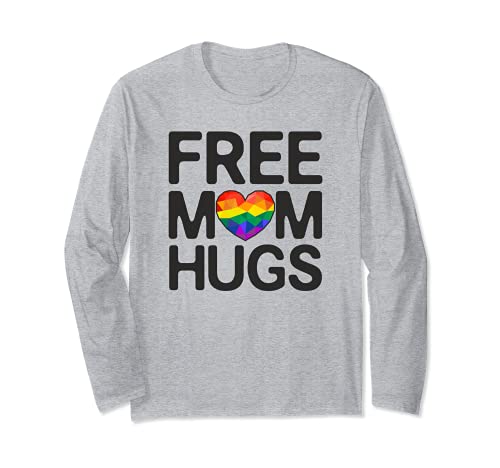 LGBT Free Mom Hugs Big Heart Love Rainbow Flag Gay Pride Manga Larga