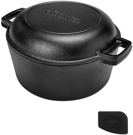 Cast Iron Double Dutch Oven - Pre-Seasoned 5-Quart Set – 2-in-1 Multi-Cooker: 5-Qt Deep Pot + 10" Skillet - Frying Pan Converts to Lid of Combo Dutch Oven – Grill, Stove Top, BBQ and Induction Use