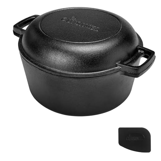 Pre-Seasoned Cast Iron Skillet and Double Dutch Oven Set – 2 In 1 Cooker: 5 Quart Deep Pan, 10-Inch Frying Pan Converts to Lid for Dutch Oven – Grill, Stove Top and Induction Safe