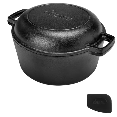 Cast Iron Double Dutch Oven - Pre-Seasoned 5-Quart Set – 2-in-1 Multi-Cooker: 5-Qt Deep Pot + 10" Skillet - Frying Pan Converts to Lid of Combo Dutch Oven – Grill, Stove Top, BBQ and Induction Use