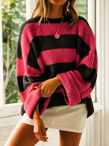 Image of Simier Fariry Womens Fall Winter Long Sleeve Oversized Striped Sweater
