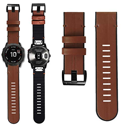 AHayo Correa para reloj Garmin Fenix 6X Pro/de piel de zafiro, QuickFit de 26 mm de piel auténtica con correa de silicona ondulada transpirable para Fenix 5X/5X Plus, 26mm, Cuero silicona