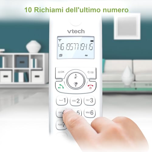 VTech CS1501 Schnurlostelefon Casa Duo, DECT-Telefon mit Freisprecheinrichtung und Anrufblockierung, Doppelladung, Anruferkennung, LCD Display mit Hintergrundbeleuchtung und Tastatur, ECO-Modus, weiß