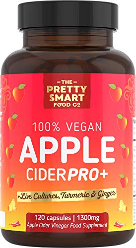 Apple Cider Vinegar Capsules - Boosted with Vegan Live Cultures, Turmeric & Ginger - Raw & Unfiltered ACV Complex - 1300MG Dosage - 120 Capsules - Made the UK