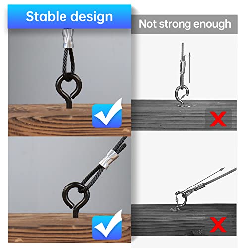 Image of Muzata 10 Pack Black Screw Eye Hooks 3.3 Inch Stainless Steel Eye Screws for Wood M6 Heavy Duty Eyelet Hooks Securing Cables Wire Self Tapping Indoor Outdoor CR18