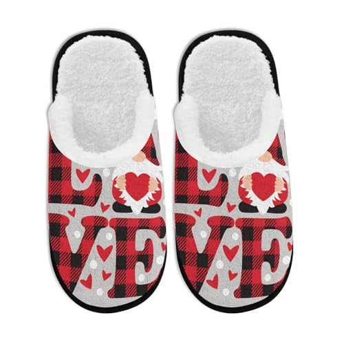 Fuzzy Slippers for Women Men Indoor and Outdoor Valentine's Day Gnome Heart Washable Bedroom Travel Fluffy Slipper Fleece-Lined Fall Winter Warm Cozy Soft Plush Comfy House Shoes Memory Foam