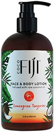 Coco Fiji Face & Body Lotion Infused With Coconut Oil | Lotion for Dry Skin | Moisturizer Face Cream & Massage Lotion for Women & Men | Lemongrass Tangerine 12 oz, Pack of 1