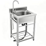 Kitchen Sinks Stainless Steel Sink,21.7"Single Bowl with Faucet