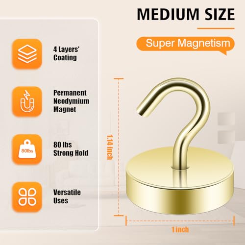 Image of Neosmuk Magnetic Hooks Steel Tube Design for Cruise,80lb+ Gold,10 Pack