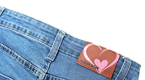 KIDSCOOL SPACE Kids Flowers Butterfly Rhinestone Sticked Pearl Decor Jeans Slim Jeans, Azul, 5-6 ano