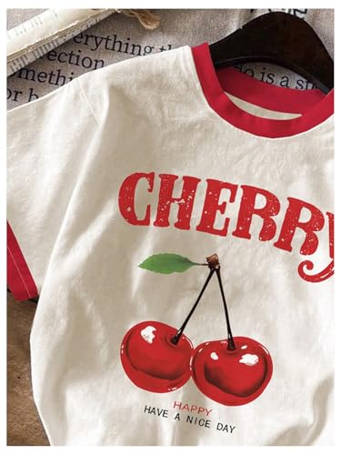 Girls Cherry Shirt Short Sleeve Colorblock Graphic Tees Cute Summer Shirts Y2k Aesthetic Clothes4