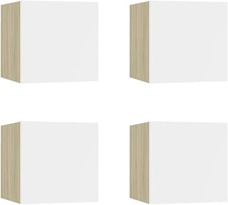 vidaXL 4x Wall Mounted TV Cabinets Floating Cupboards Entertainment Centre Modern Media Stands Furniture Living Room Office White and Sonoma Oak