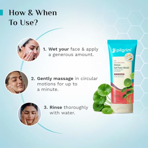 Image of Pilgrim 3% AHA BHA PHA Detan Gel Face Wash | Korean Cica & Panthenol | Detans | All Skin Types| Salicylic, Lactic, Gluconolactone | For Men & Women| 100 ml
