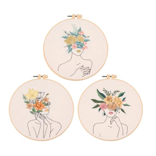 Image of Chenflying Embroidery Starter Kits, 1 /3 Sets Art Embroidery Kits for Beginners Adults with Embroidery Hoops Threads Needles and Instructions
