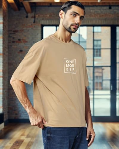 Image of Men's Oversized Black T-Shirt - inchOne More Rep inch Printed Gym Workout Cotton Tee | Casual Streetwear for Men | Tshirt for Men