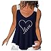 yuwo Mujer Verano Casual Moda Hot Bricks Print Love Sexy Sin Mangas Encaje Costura V-cuello A-line Camis Top, azul marino, L