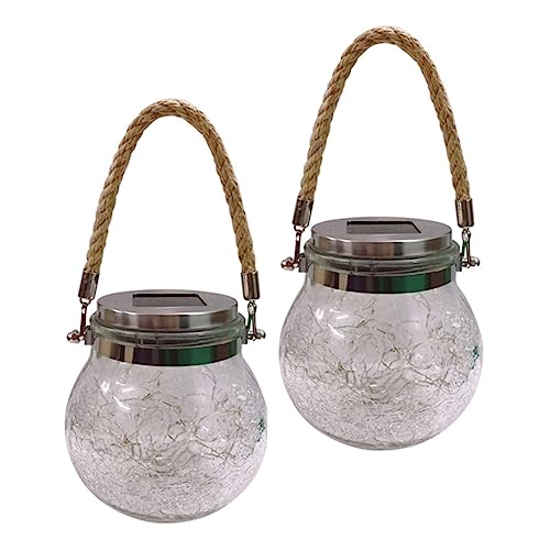 Hemobllo 2 Piezas luz solar del tarro de cristal colgante Iluminación lámpara lamparas mesa exterior solar lights outdoor tarro de luz LED a prueba de agua luces de tarro de cristal roto