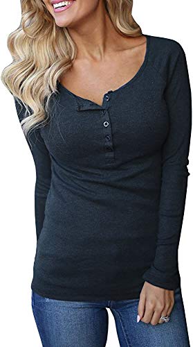 Remikstyt Womens Long Sleeve Henley Shirts Ribbed Button Down Casual Tunic Tops3