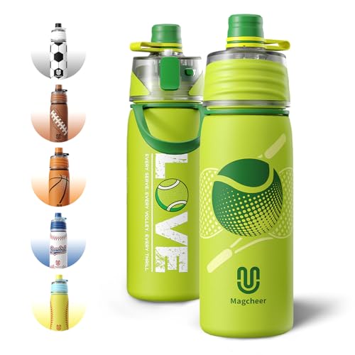Magcheer Tennis Water Bottle - 20oz Insulated Misting Water Bottles Stainless Steel 3D Textured - Tennis Accessories Gift for Kids