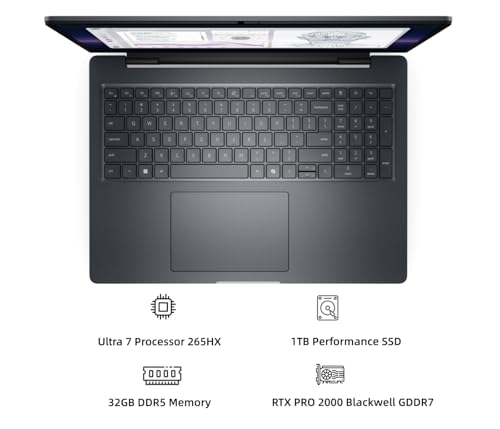 Image of NewDe.l.l Pro Max 16 Plus Mobile Workstation Laptop 16 inch FHD+ 500nits Display 20-Cores Ultra 7 Processor 265HX 32GB RAM 1TB SSD RTX PRO 2000 Blackwell GDDR7 Graphic Webcam Backlit Numeric Win 11 Pro